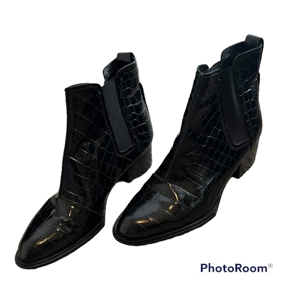 Rag & Bone Walker II Croc Embossed Chelsea Boots Black Size 40 / 10 - Picture 2 of 5